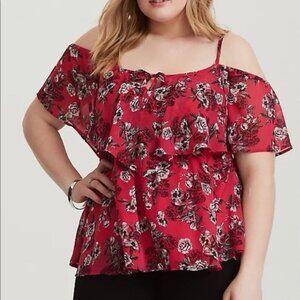 Torrid Size 2 Fuchsia Pink Floral Cold Shoulder Blouse